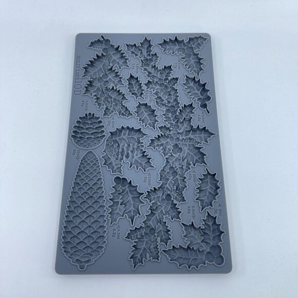 iod iron orchid designs "holly lane" silicone mould pinecones holly leaves - Picture 1 of 5
